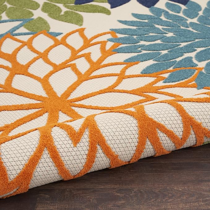 Nourison Home Aloha Indoor/Outdoor Multicolor 7'10'' x Round Area-Rug, Tropical, Botanical, Easy-Cleaning, Non Shedding, Bed Room, Living Room, Dining Room, Deck, Backyard, Patio (8 Round)