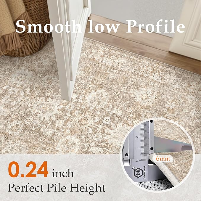 HUGEAR 2x3 Entryway Rug Beige Machine Washable Rug Room Decor Vintage Distressed Small Area Rugs Indoor Door Mat Low Pile Non Slip Carpet for Kitchen Living Bedroom Soft Lightweight