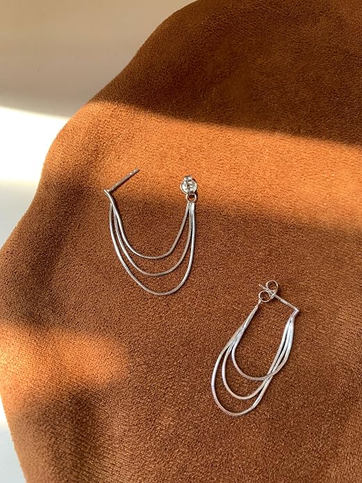 Tassel Earrings for Women Gold Plated Silver Chain Earrings Dainty Minimalist Dangle Drop Studs