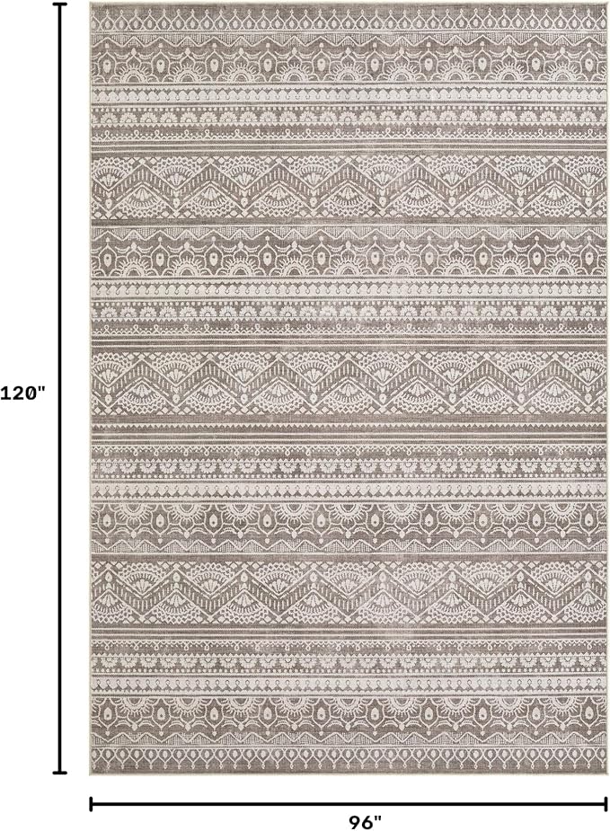 Tortania Area Rug Living Room Rugs - 8x10 Washable Large Soft Neutral Boho Moroccan Bohemian Farmhouse Rug Indoor Floor Carpet for Bedroom Under Dining Table Home Office Decor - Dark Brown