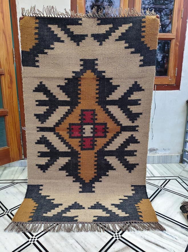 Jaipur Art & Rugs 3'x5' Reversible Kilim Area Rug – Handwoven Wool & Jute Flatweave – Indoor/Outdoor Rug for Living Room, Bedroom, Dining, High-Traffic Areas, Lake House Decor (Multicolor)