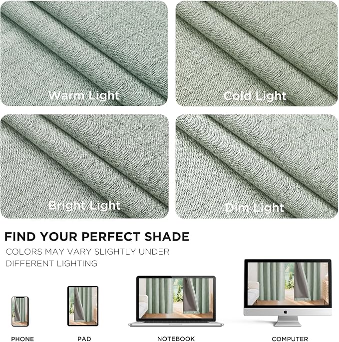 Joydeco Linen Blackout Curtains for Bedroom - 100% Light Blocking 1 Panels, Sage Green Drapes 70" W x 96" L, Thermal Insulated Room Darkening Curtains for Living Room, Rod Pocket & Back Tabs