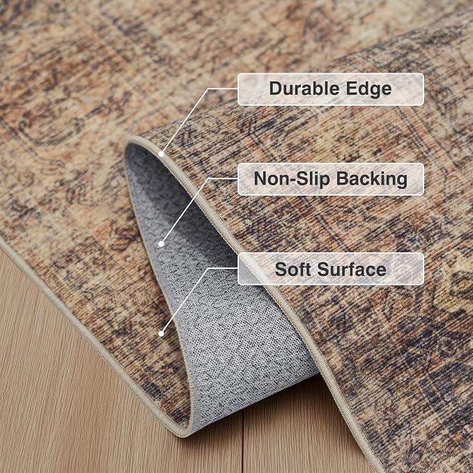 Fmfunctex Entryway Rug 2x3 Washable Terracotta Vintage Distressed Oriental Door Mat Non Slip Low Pile Indoor Carpet Soft Retro Small Throw Area Rugs for Entry Entrance Bedroom Kitchen Bathroom Laundry