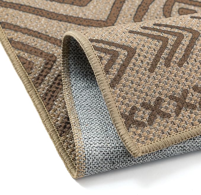 PureCozy 4x6 Easy Jute Outdoor Rug Brown Boho Indoor Outdoor Area Rug Farmhouse Patio Carpet for Backyard, Patio, Porch, Living Room，Easy-Cleaning, High Traffic, Pet-Friendly, Non-Shedding