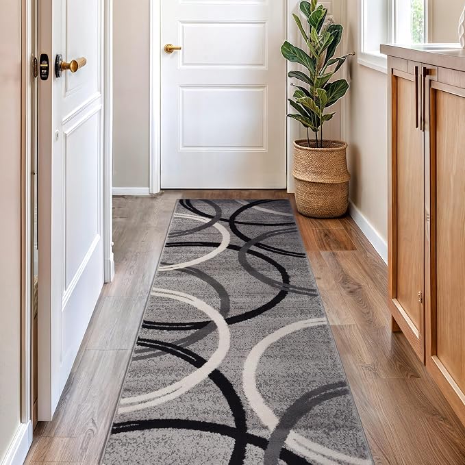 Rugshop Wavy Circles Non-Shedding Living Room Runner Rug Gray 2' x 7'2"