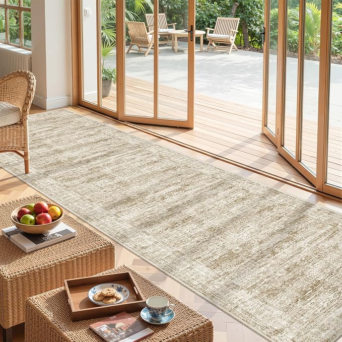 2'6 x 10' Runner Rug Non Slip,Washable Kitchen Rugs,Brown | 10 ft Runner Rug for Hallway,Entryway,Bedroom,Bathroom,Living Room,Thin,Soft, Long Rug,Stain Resistant Indoor Carpet