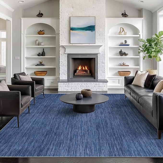 Valenrug Washable Rugs 7x9 - Non Slip 7x9 Area Rugs for Living Room, Stain Resistant Area Rugs for Bedroom, Foldable Machine Washable Area Rug(7'x9', Navy)