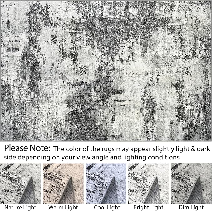 Area Rug Living Room Rugs: 5x7 Washable Rug with Anti-Slip Backing Non-Shedding Stain-Resistant Foldable Modern Abstract Carpet for Bedroom Dining Room Nursery Home Office - Black