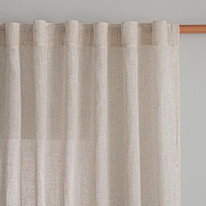 MYSKY HOME Extra Long Linen Curtains for Living Room, Soft Boho Window Curtain Drapes for Sliding Glass Door Light Filtering Semi Sheer Backdrop Panels, 50 x 102 Inches, Natural Linen, 2 Pieces