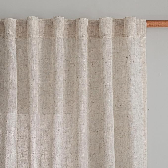 MYSKY HOME Natural Linen Curtains for Kitchen Window Half Sheer Drapes 45 Inches Long, Farmhouse Style Linen Polyester Blend Fabric, Decorative Texture for Bathroom Closet Cafe, 50" x 45", 2 Pieces