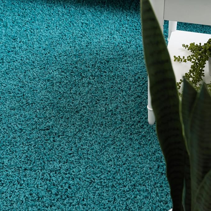 Unique Loom Solid Shag Collection Area Rug (3' 3" x 5' 3" Oval, Deep Aqua Blue)