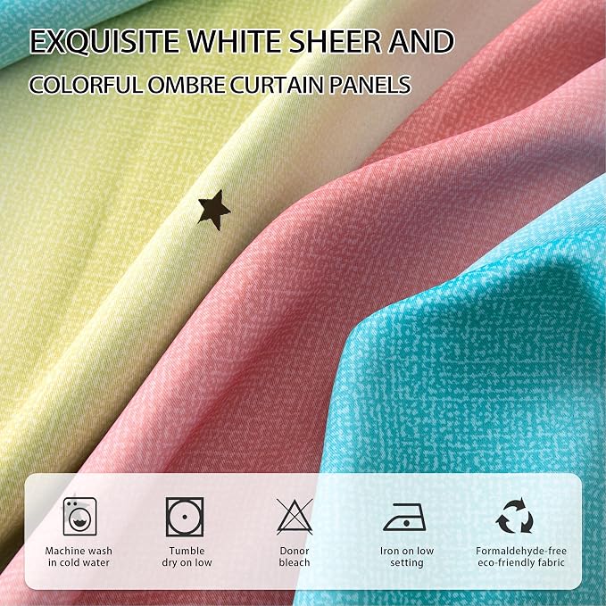 XiDi Curtains for Girls Bedroom Decro,Blackout for 84 Inches Long for Kids Room, Colorful Rainbow Style, Unicorn Wall Decor Ombre Curtains, Princess Room Pink/Blue