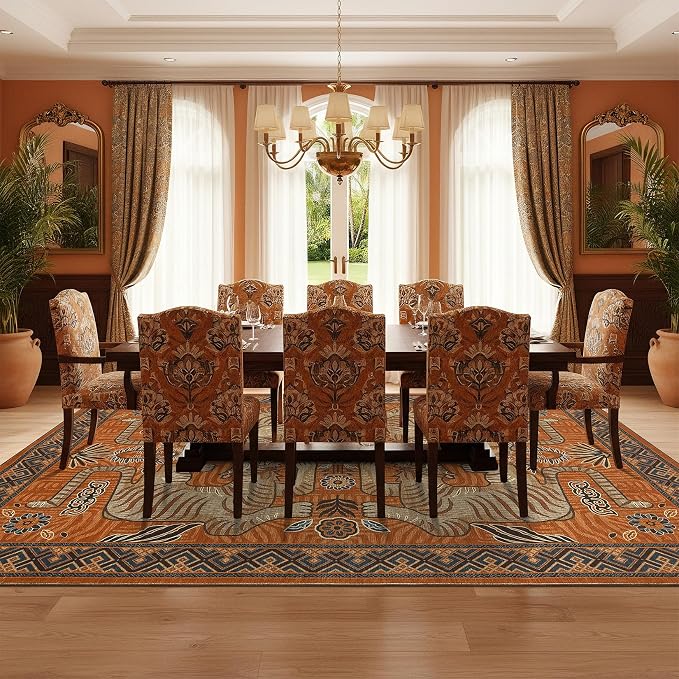 GarveeHome Tiger Print 6x9 Area Rugs, Boho Terracotta Washable Rugs for Living Room, Vintage Tribal Soft Animal Throw Rug Non Slip Ultra Thin Stain Resistant Floor Carpet for Bedroom Dining Room
