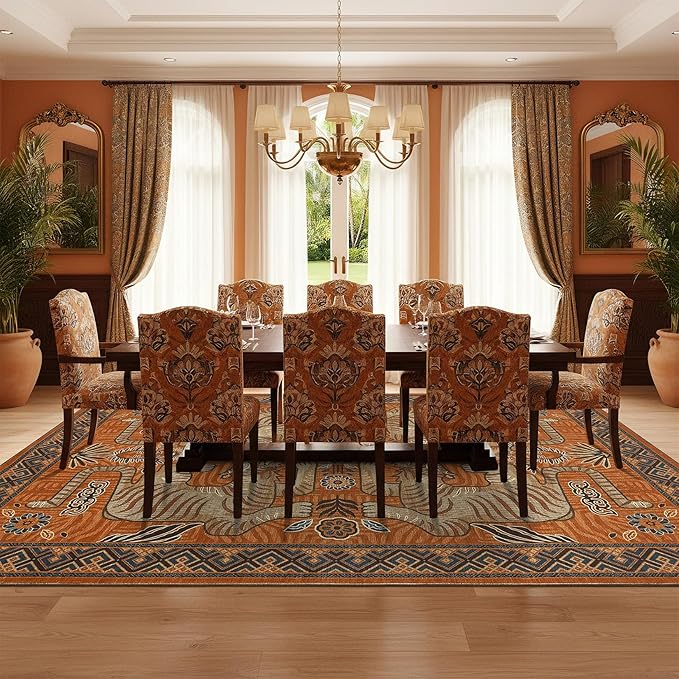 GarveeHome Large Tibetan Tiger Area Rugs 9x12 for Living Room, Boho Tribal Terracotta Washable Rug Soft Non Slip Vintage Mat Indoor Carpet for Bedroom Dining Room Playroom Nursery Decor