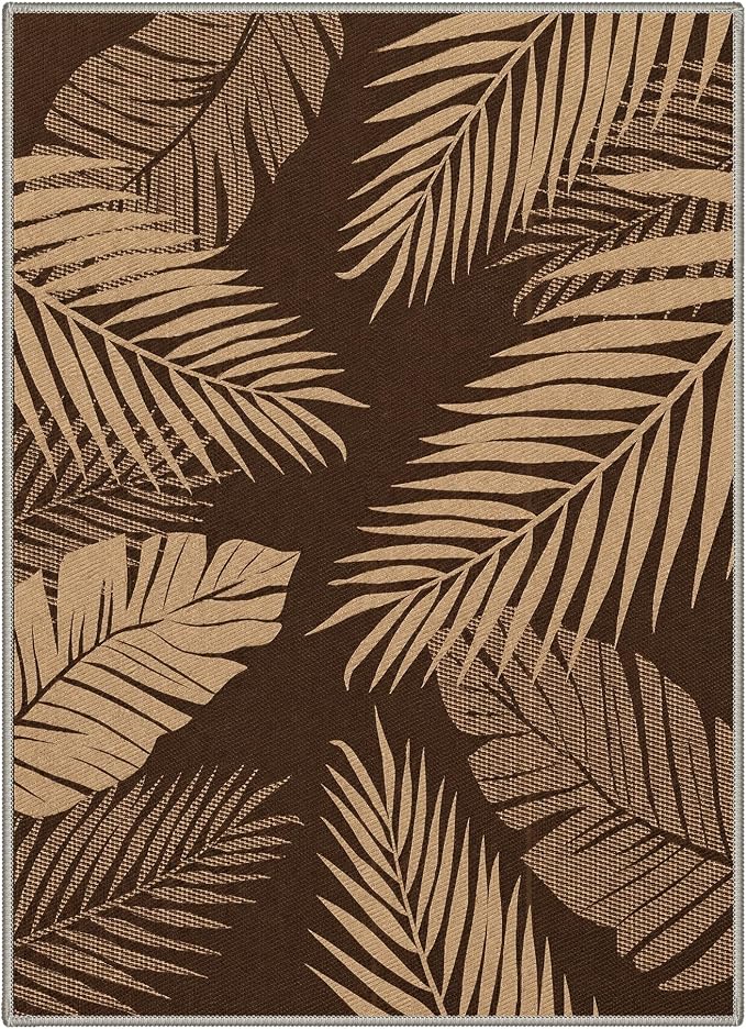 GENIMO Outdoor & Indoor Area Rug 2'x3', Waterproof, Non-Shedding, Easy Cleaning, Leaf Mat for Patio, Living Room, Balcony, Dining Room, RV, Deck, Bedroom, Camping, Outside Carpet, Coffee Brown