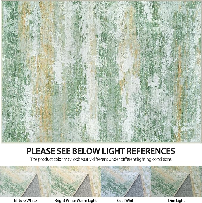 5x7 Area Rugs for Living Room Rug Washable: Abstract Rug for Dining Room Bedroom Carpet Non Slip 5 by 7 Indoor Modern Nursery Home Office Green