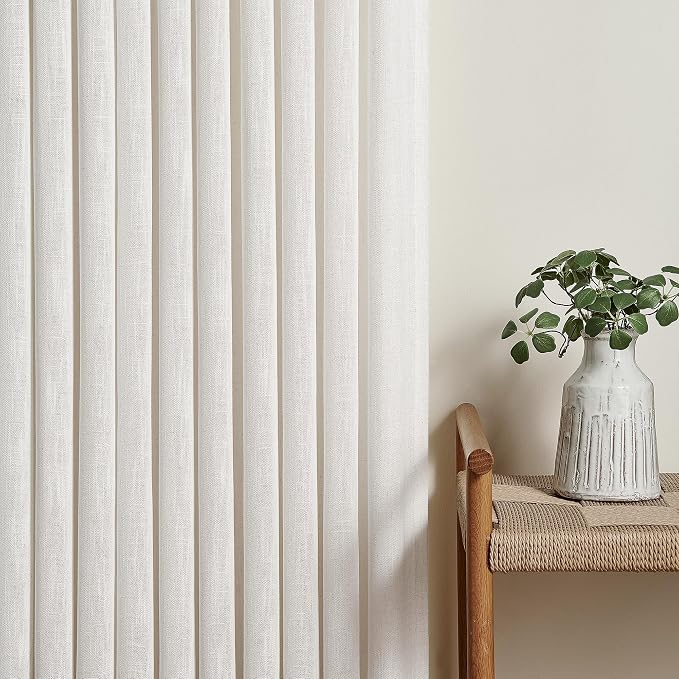 Natural 72 Inch Pinch Pleated Linen Semi Sheer Curtains 2 Panels W40xL72 | Memory Shape Trained, for Living Room Bedroom Cabin Closet, 400GSM Fabric, Cream Ivory, Pinch Pleat with Hooks Rings Back Tab