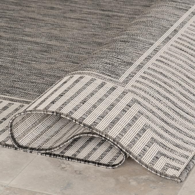 Nuloom Asha Grey/Ivory, 10' x 14', Casual, Striped Border, Soft and Cozy, High Traffic, Easy Clean, Durable Area Rug for Indoor/Outdoor Patio, Deck, Porch, Garden, Courtyard