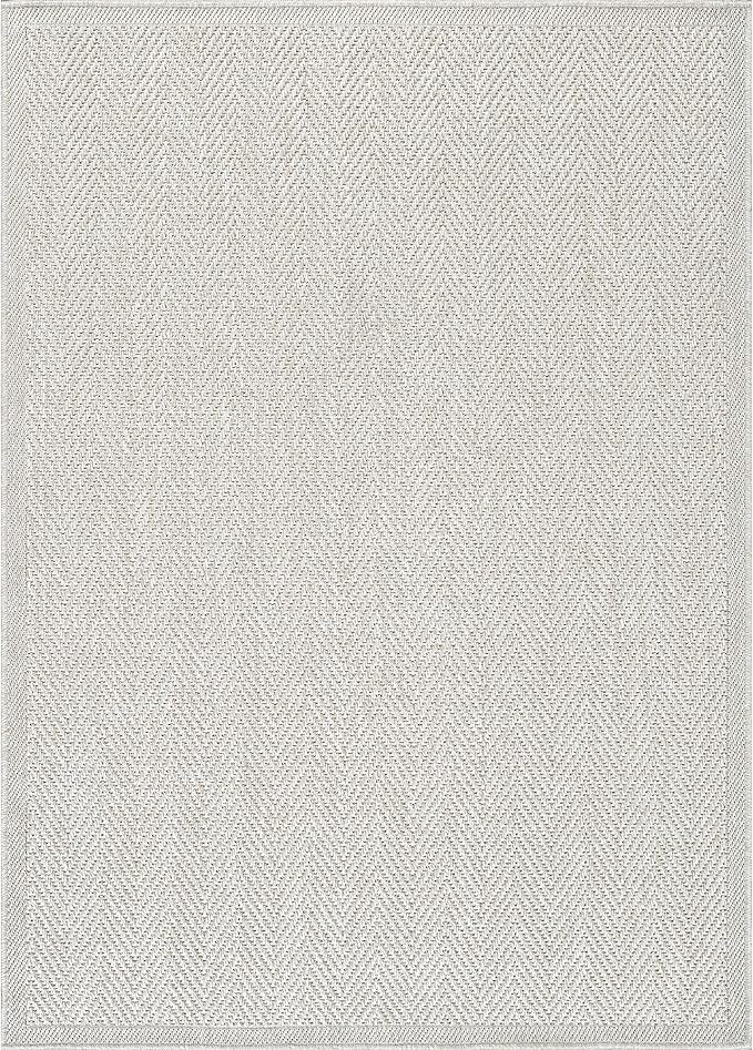 CAMILSON Easy Jute Rug 5x7, Indoor Outdoor Off-White Color Fiber Area Rugs for Living Room Patio and Kitchen Rug Herringbone Seagrass Woven Design Easy-Cleaning Washable Outside Carpet Alfombras 5 x 7