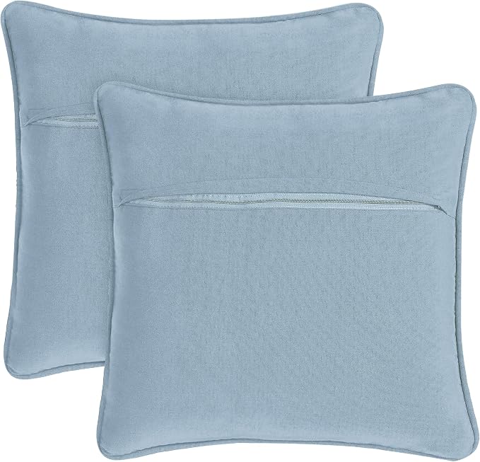 Boho Living Jada Decorative Throw, (2) 20" x 20" Pillow Covers, Light Blue 2 Count