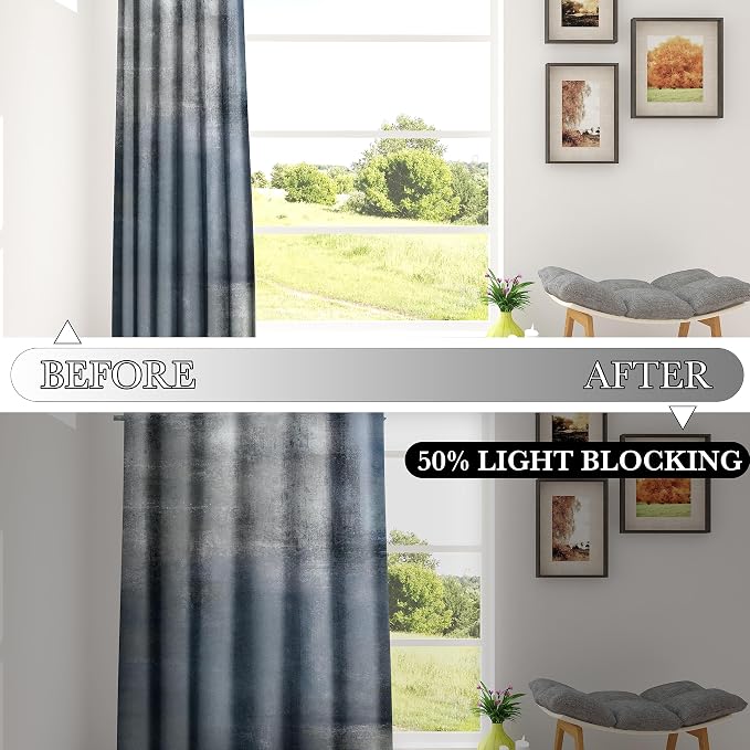 Asuexpect Dusty Blue Abstract Curtains 2 Panels Set Navy Grey Geometric Curtain Modern Chic Window Treatments Decorative for Farmhouse Living Room Bedroom Window 50% Darkening Curtain 52x108 Inch