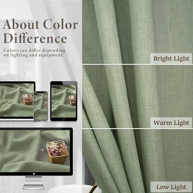 Light Sage Curtains 90 Inches Long for Living Room 2 Panels Back Tab Pocket Linen Drapes Light Filtering Semi Sheer Privacy Pale Sage Green Curtains for Bedroom Boys Boho Farmhouse Decor 52x90 Length