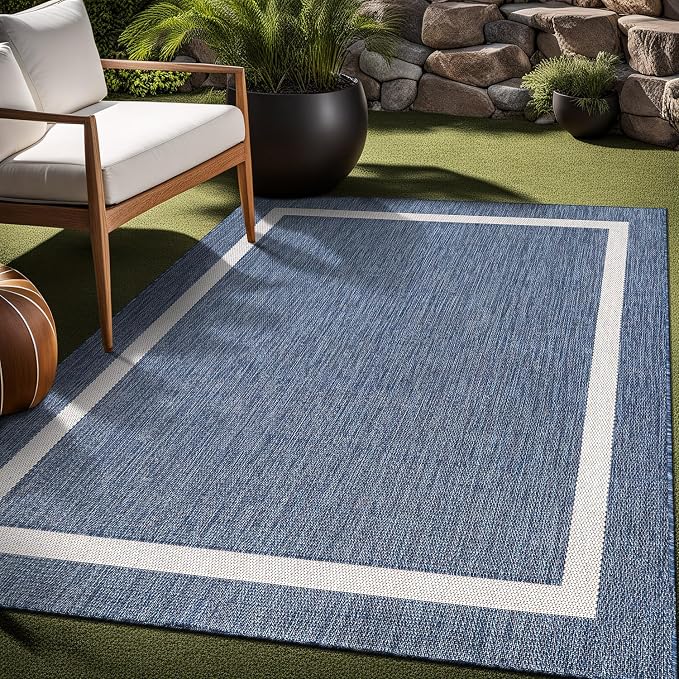 Luul Home Bordered Outdoor Rug 8x10 Washable Outside Carpet for Indoor Patio Porch Waterproof Easy Cleaning Non Shedding Area Rugs Blue 8 x 10