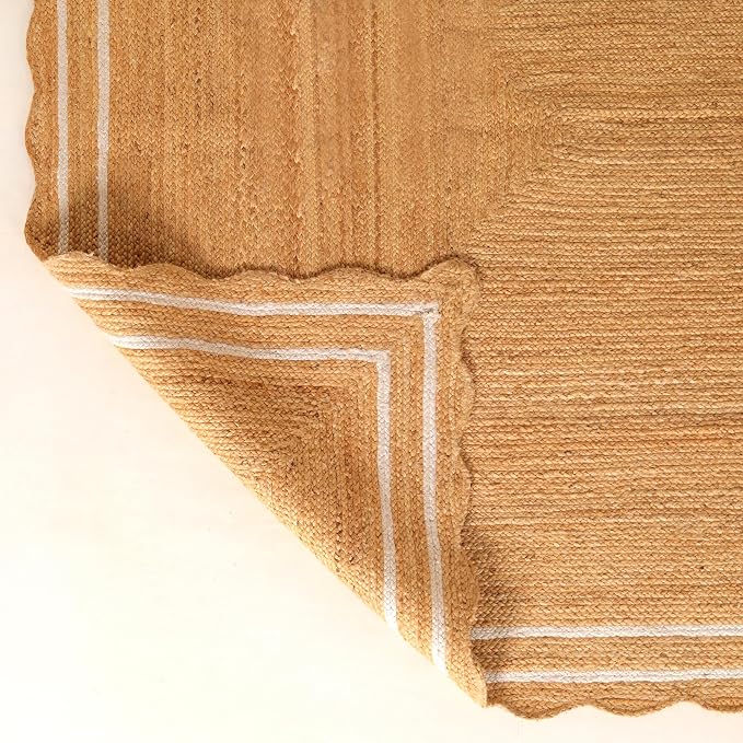 Natural Wave Scalloped Jute Rug Handwoven Braided Doorway, Entry Mat 2'x3'