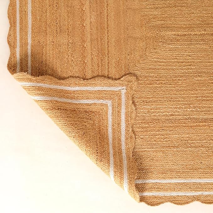 Natural Scalloped Wave Jute Rug Rustic Handwoven Braided Living Room 4x6 ft