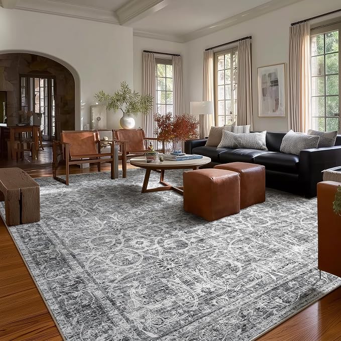 Washable Rugs for Living Room: 10x14 Area Rugs for Bedroom Ultra Soft Non-Slip Stain Resistant Vintage Boho Large Carpet for High-Traffic Dining Room - Farmhouse Decor