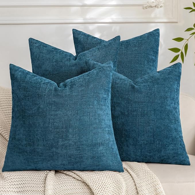 Set of 4 Soft Textured Decorative Throw Pillow Covers 20x20 Inch Cozy Farmhouse Cushion Cover Square Accent Pillow Cases for Bed Couch Sofa Living Room, Teal