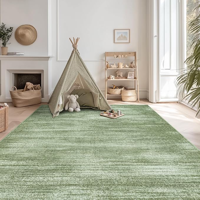Abstract Area Rugs 8x10 Washable Dark Green Extra Large Carpet for Bedroom | Olive Green Rug, with Non Slip Soft, Modern Farmhouse Cottagecore, for Livingroom Dining Room Under Table, Foldable 8 By 10