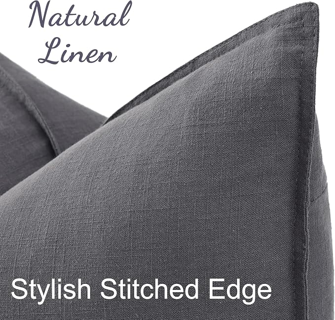 decorUhome Fall Dark Grey Linen Throw Pillow Covers 16x16 Set of 2 | Decorative Soft Cozy Modern Farmhouse Boho Accent Pillow Cases with Flange Edges for Couch Bed Sofa Living Room Home Decor