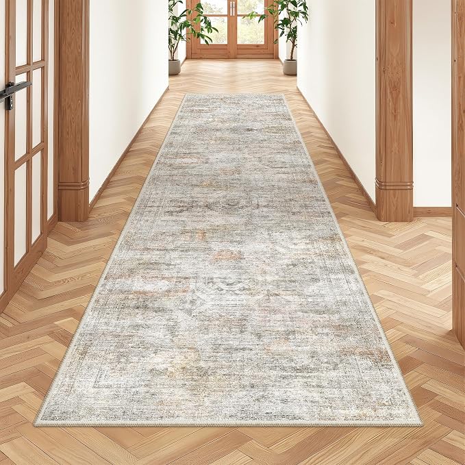 2x8 Runner Rug Non Slip,Washable Hallway Runner Rug,Green | Neutral Rugs for Kitchen,Entryway,Bedroom,Bathroom,Nursery Room,Thin,Soft Runner Rug,Stain Resistant Indoor Carpet