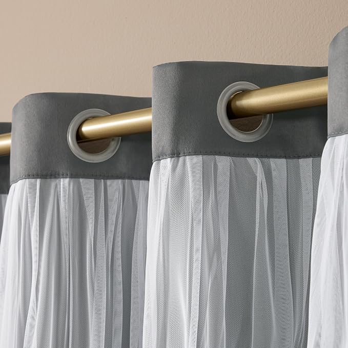 TOWN & COUNTRY LUXE Talia Double Layer Indoor Curtains, Sheer and Room Darkening Blackout, Grommet Top, Energy Efficient, 2-Pack Set, 52"x96", Black Pearl