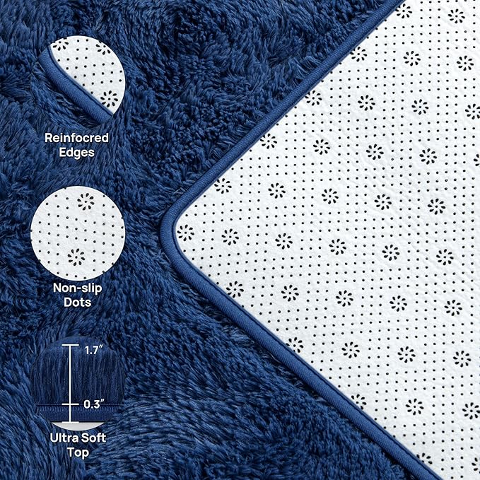 Deerhoo Large Shag Area Rugs 9 x 12, Plush Fuzzy Rugs for Living Room, Ultra Soft Fluffy Furry Rug for Bedroom, Indoor Carpet Nursery Rugs for Kids Room Home Decor, Navy Blue