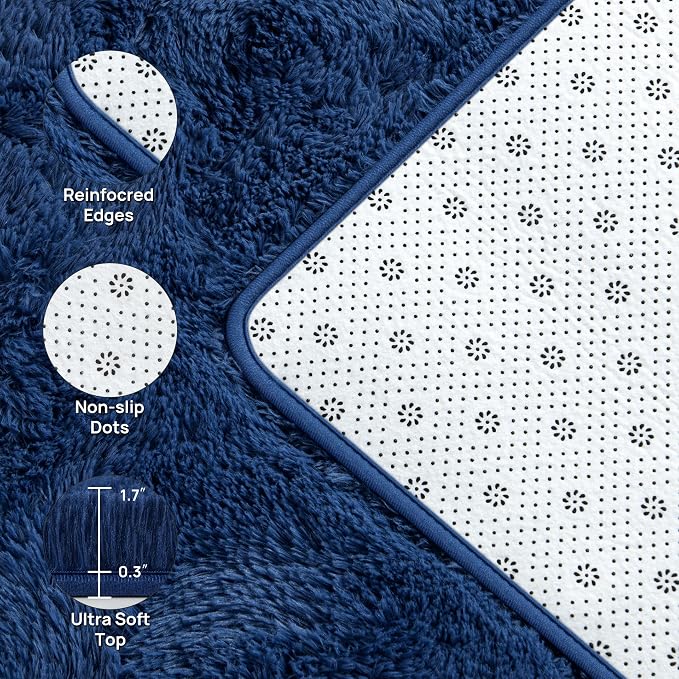 Deerhoo Large Shag Area Rugs 10 x 14, Plush Fuzzy Rugs for Living Room, Ultra Soft Fluffy Furry Rug for Bedroom, Anti-Skid Indoor Solid Carpet Nursery Rugs for Kids Room Home Decor, Navy Blue