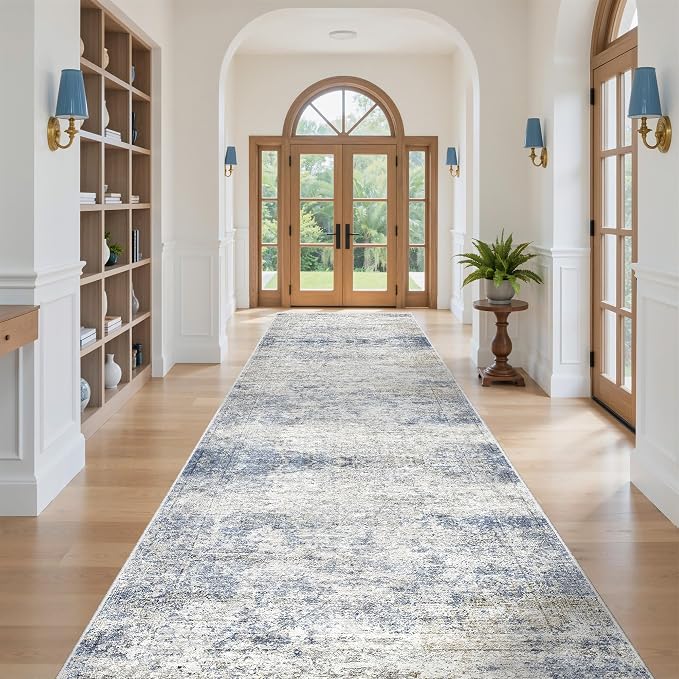 4x12 Runner Rug Non Slip,Washable Hallway Runner Rug,Blue | Area Rugs for Kitchen,Entryway,Bedroom,Bathroom,Nursery Room,Thin,Soft Runner Rug,Stain Resistant Indoor Carpet