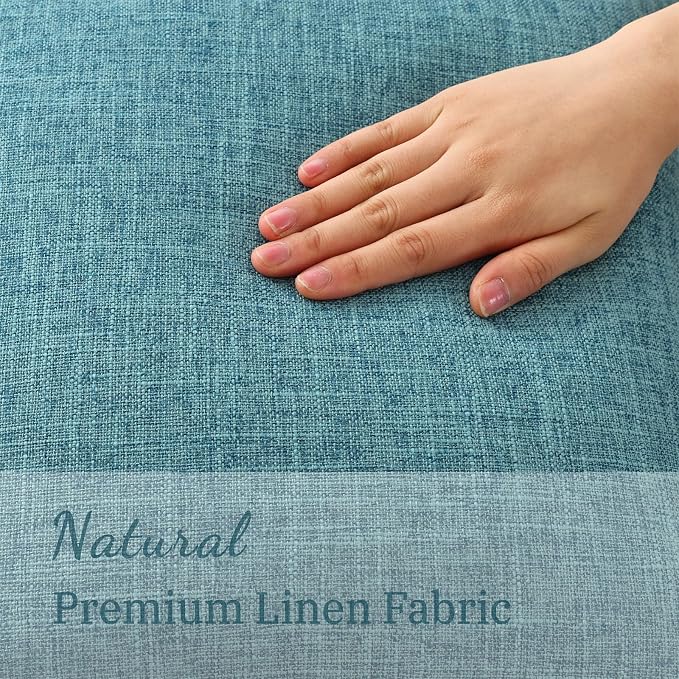 decorUhome Teal Faux Linen Outdoor Throw Pillow Covers 20x20 Set of 2 | Fall Decorative Textured Neutral Modern Farmhouse Pillow Covers with Stitched Edge for Couch Sofa Bed Living Room
