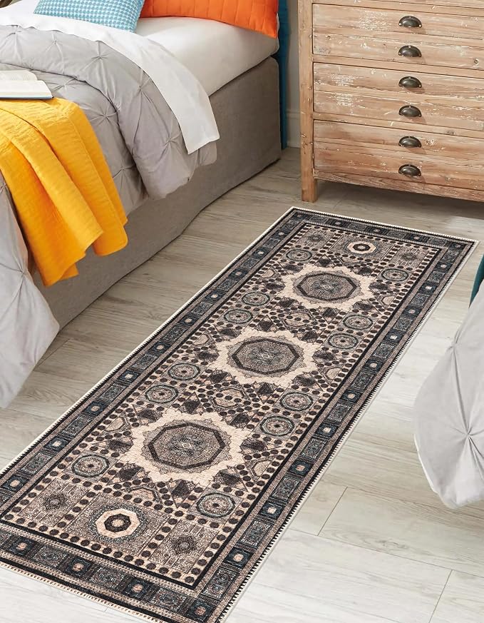 Keen Home Design 30"x84" Rug - Machine Washable Runner Rug with Non-Slip Backing, Ideal for Hallway, Entryway, Kitchen, Laundry Room - Vintage, Easy Clean, Durable, Low Pile Rug - (2'6" x 7')