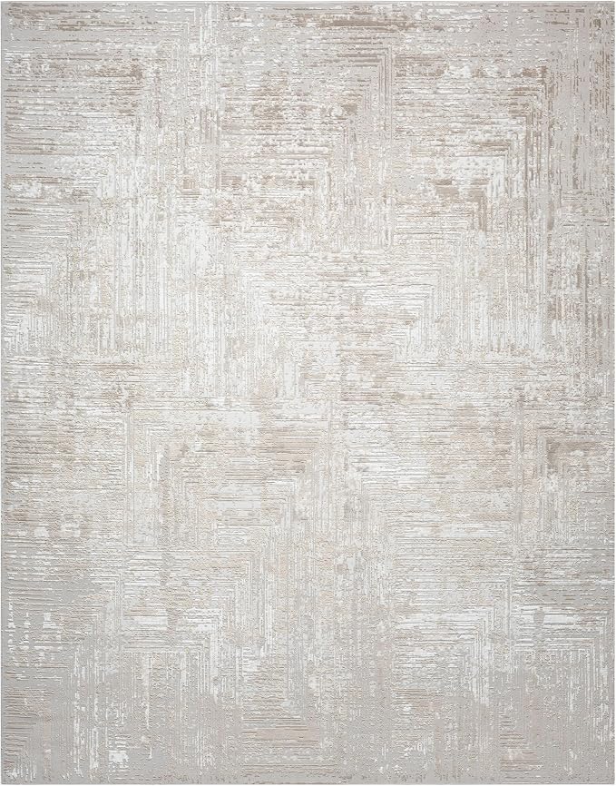 Amy Modern Abstract Area Rug for Living Room, 8x10 Contemporary Textured Geometric Large Beige Neutral Rug, High-Low Pile Stain Resistant Carpet for Bedroom or Dining Room (8' x 10', Beige)