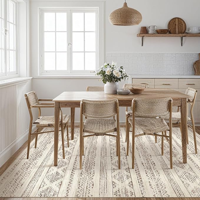Tortania Area Rug Living Room Rugs - 5x7 Washable Large Soft Neutral Boho Moroccan Bohemian Farmhouse Rug Indoor Floor Carpet for Bedroom Under Dining Table Home Office Decor - Brown