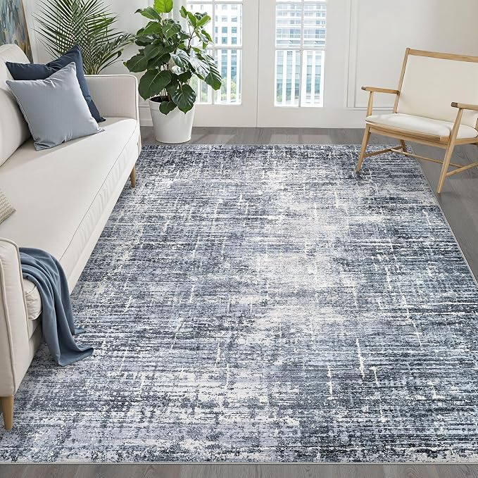 5x7 Area Rugs Living Room: Washable Large Neutral Navy Rug Abstract Soft Modern Stain Resistant Indoor Floor Non-Slip Carpet for Bedroom Nursery Kids Office Playroom Dining Room Under Table Home