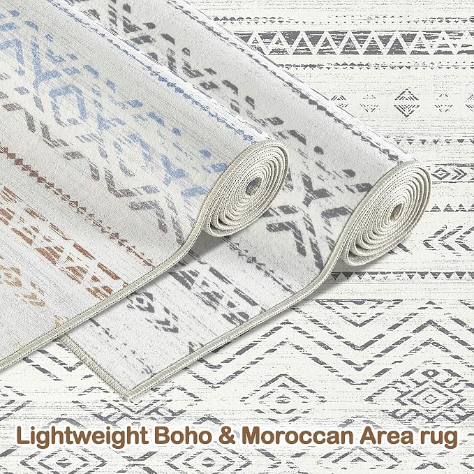 Tortania Area Rug Living Room Rugs- 10x14 Washable Large Soft Neutral Boho Moroccan Bohemian Farmhouse Rug Indoor Floor Carpet for Bedroom Under Dining Table Home Office Decor - Beige Gray