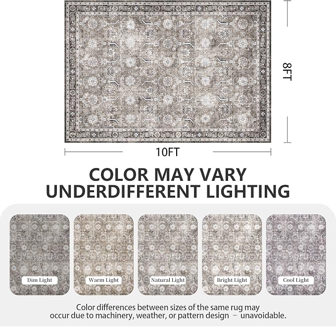 8x10 Area Rugs, Soft Non Slip Low Pile Washable Rug, Boho Modern Rug for Living Room, Bedroom, Dining Room, Brown