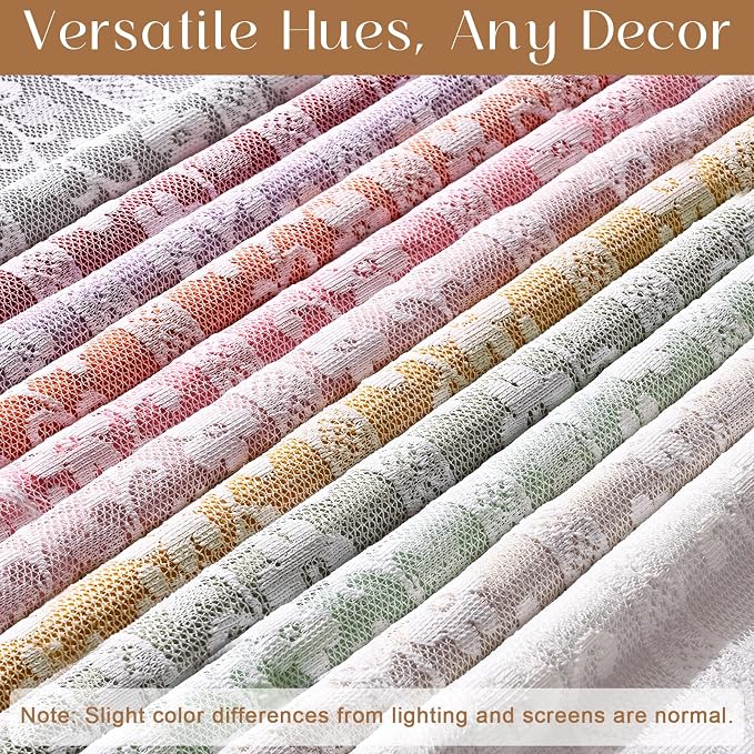 ASPMIZ Linen Valances for Windows Double Layer Valance Curtains with Lace Overlay, White Kitchen Curtains Light Filtering, Rod Pocket Window Valances for Living Room, Kitchen, Cafe, Bathroom, 52x18