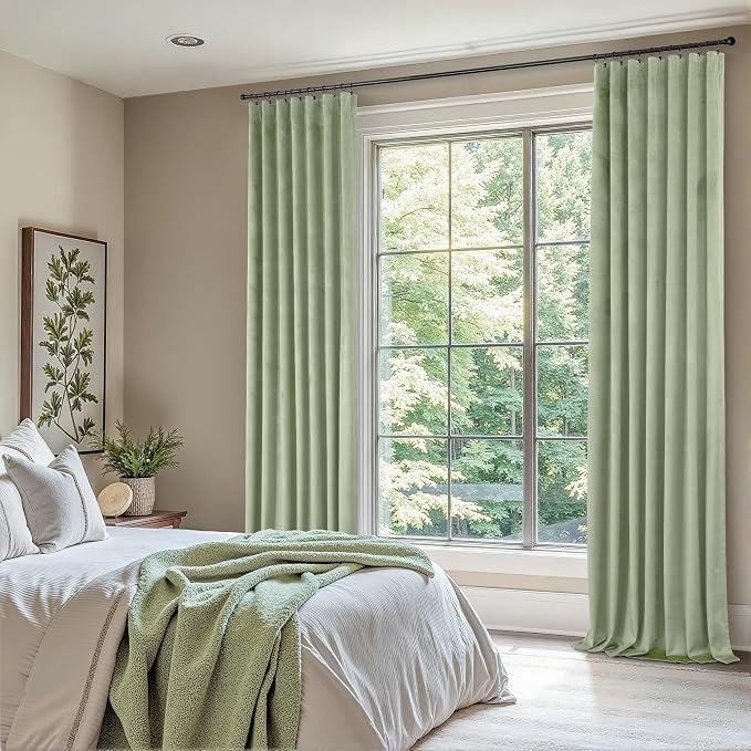 Sage Green Velvet Curtains 96 Inches Long 2 Panels for Living Room Darkening Soft Elegant Insulating Thermal Curtain for Summer Heat Blocking Light Sage Drapes for Sliding Glass Door Bedroom 96 Length