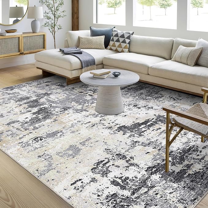 ROYHOME 8x10 Modern Abstract Rug Faux Wool Ultra Soft Rug Non Slip Non Shedding Accent Large Rug for Living Room Bedroom Dining Room Office Home, Black Yellow