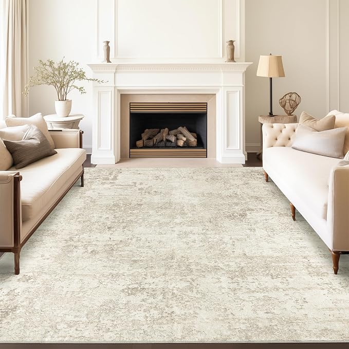 Art&Tuft Washable Rugs 5x8, Anti-Slip Backing Abstract 5x8 Area Rug, Stain Resistant Rugs for Living Room, Foldable Machine Washable Area Rug (5'x8', Beige)