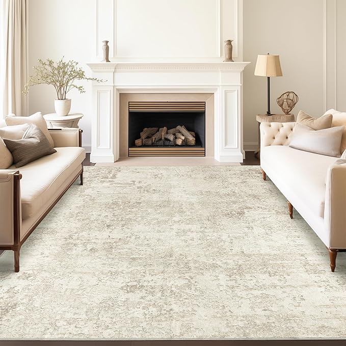 Art&Tuft Washable Rugs 7x9, Anti-Slip Backing Abstract 7x9 Rug, Stain Resistant Rugs for Living Room, Foldable Machine Washable Area Rug (7'x9', Beige)